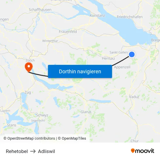 Rehetobel to Adliswil map