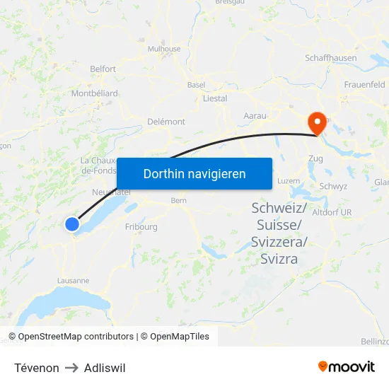 Tévenon to Adliswil map