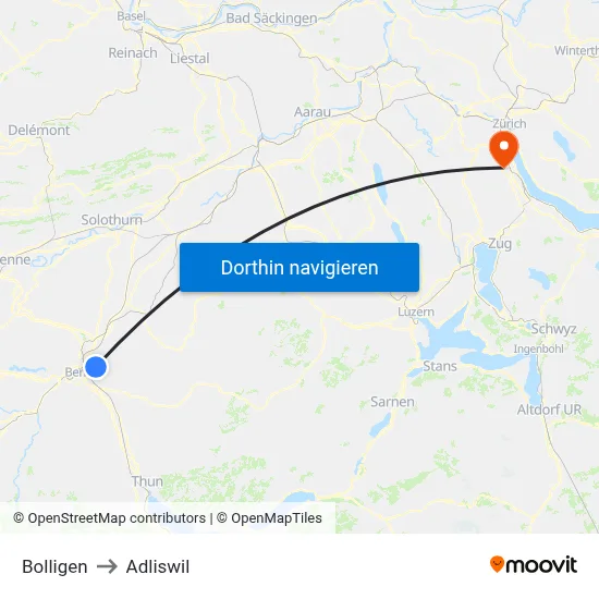 Bolligen to Adliswil map