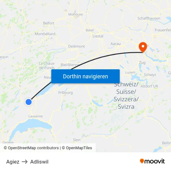 Agiez to Adliswil map