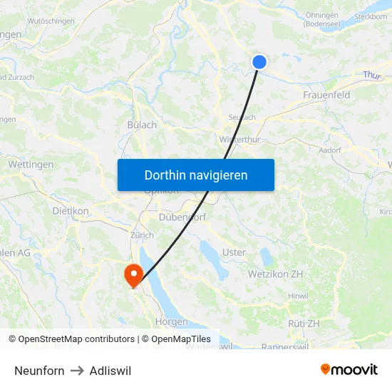 Neunforn to Adliswil map