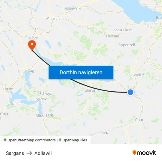 Sargans to Adliswil map