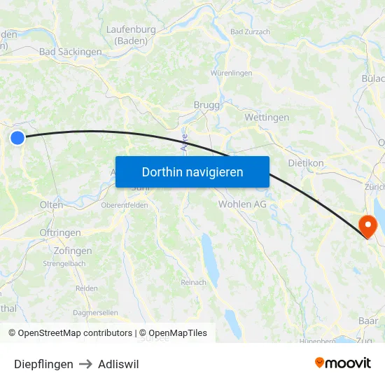 Diepflingen to Adliswil map