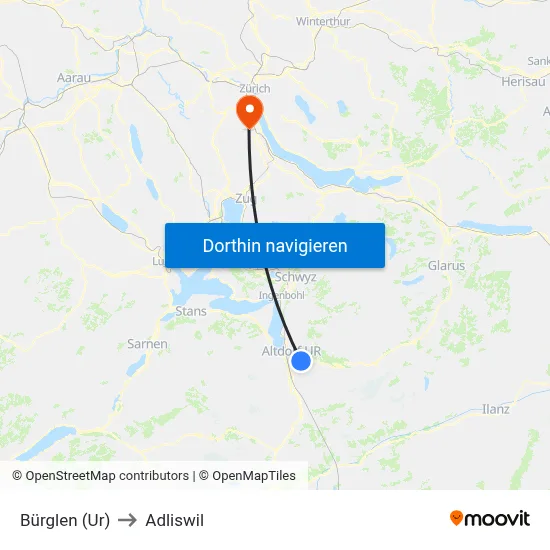 Bürglen (Ur) to Adliswil map