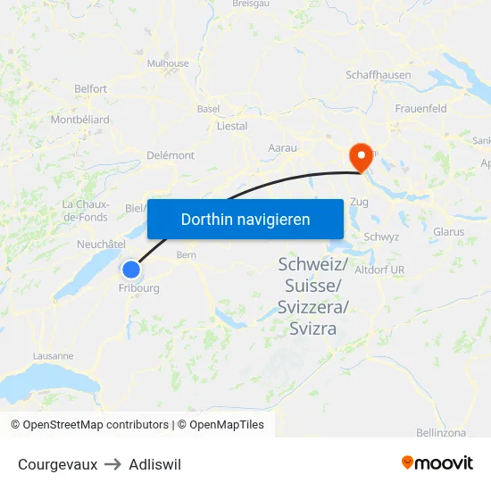 Courgevaux to Adliswil map