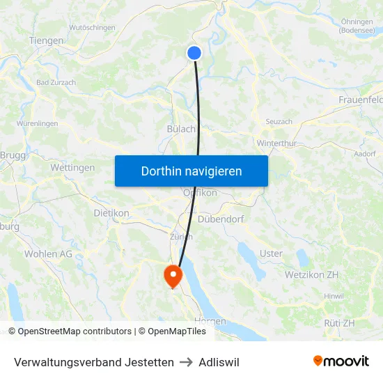 Verwaltungsverband Jestetten to Adliswil map