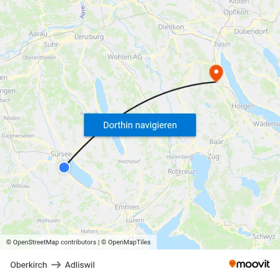 Oberkirch to Adliswil map