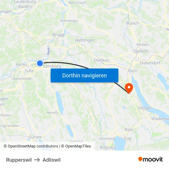 Rupperswil to Adliswil map