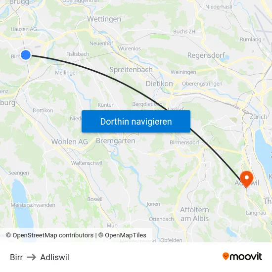 Birr to Adliswil map