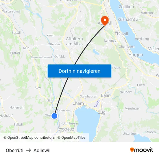 Oberrüti to Adliswil map