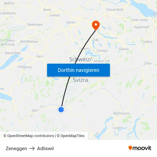 Zeneggen to Adliswil map