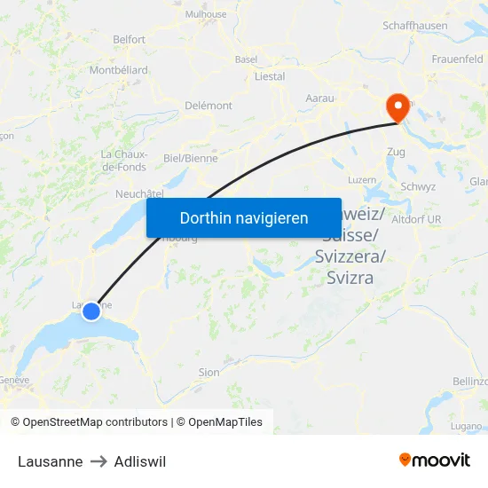 Lausanne to Adliswil map