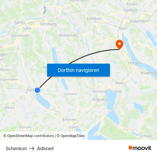 Schenkon to Adliswil map