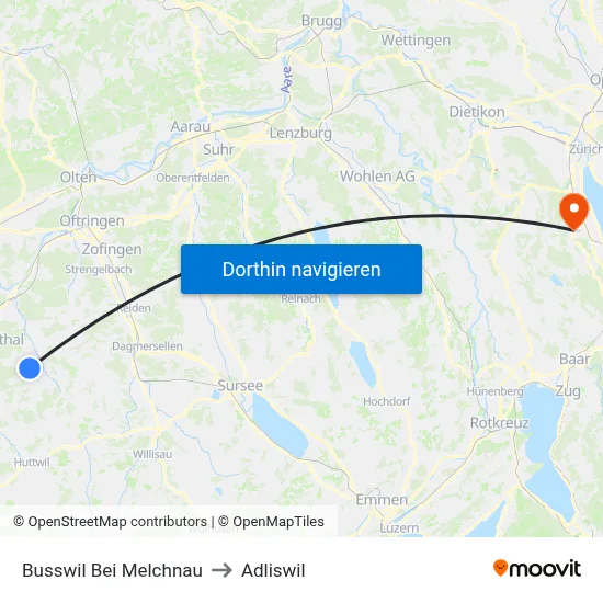 Busswil Bei Melchnau to Adliswil map