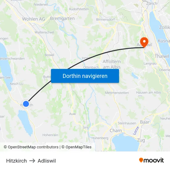 Hitzkirch to Adliswil map