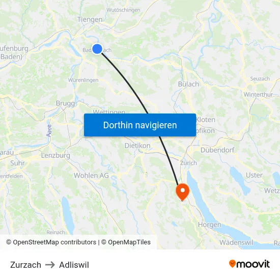 Zurzach to Adliswil map