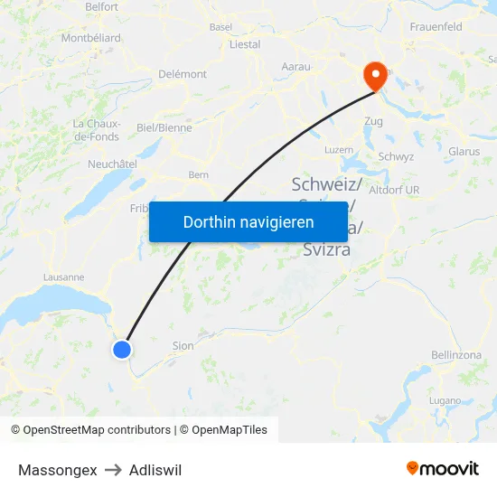 Massongex to Adliswil map