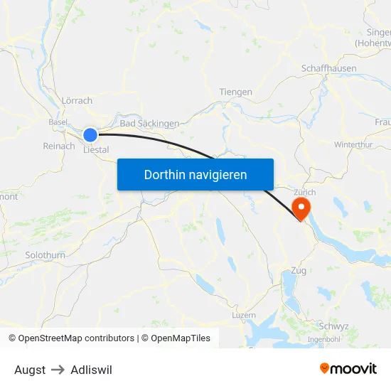 Augst to Adliswil map