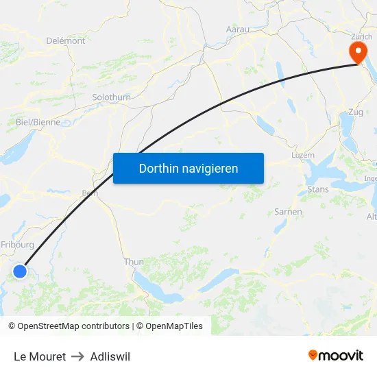 Le Mouret to Adliswil map