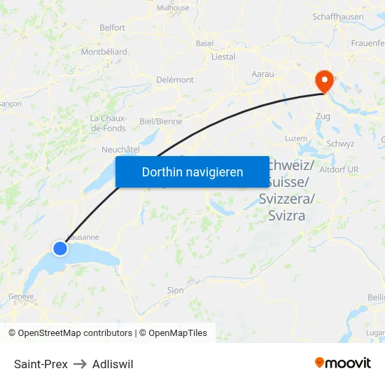 Saint-Prex to Adliswil map