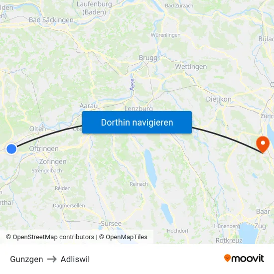 Gunzgen to Adliswil map