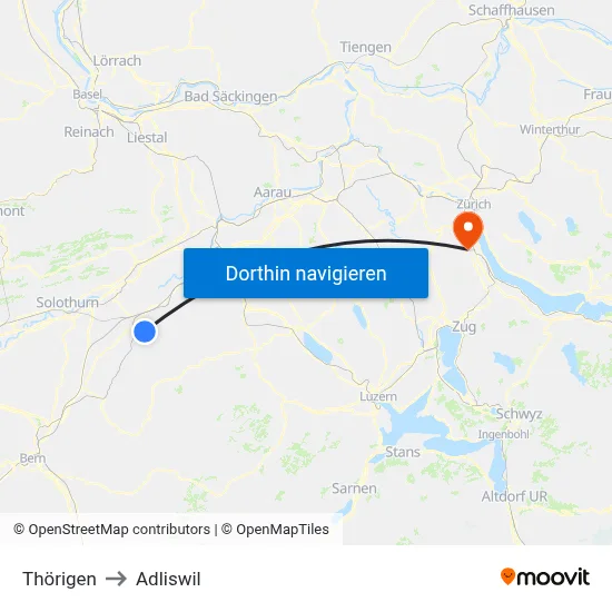 Thörigen to Adliswil map