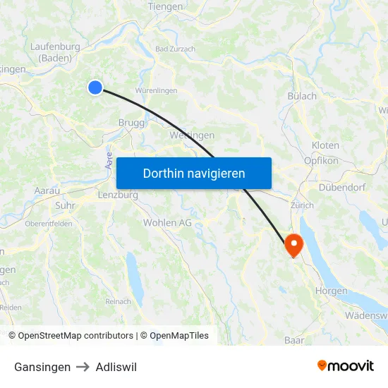 Gansingen to Adliswil map