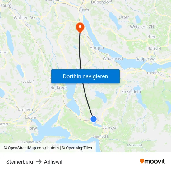 Steinerberg to Adliswil map