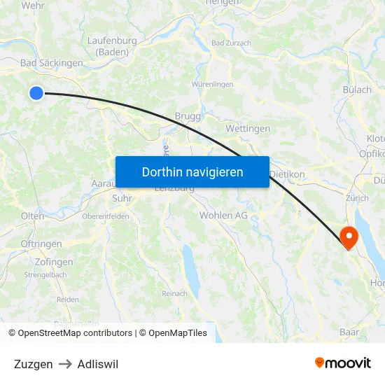 Zuzgen to Adliswil map