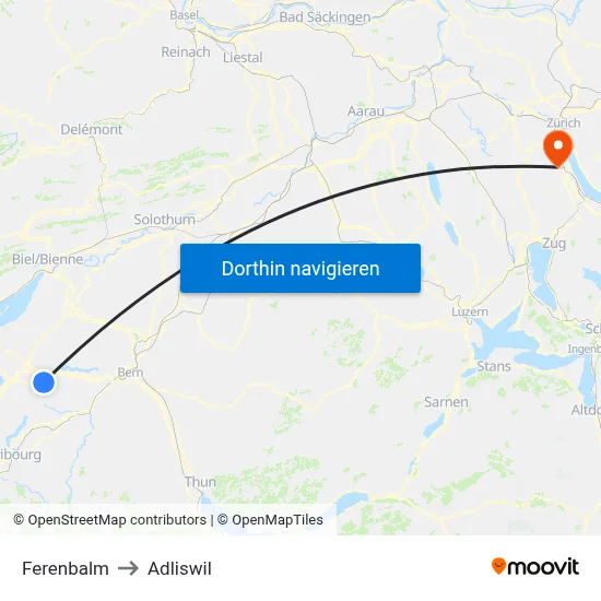 Ferenbalm to Adliswil map