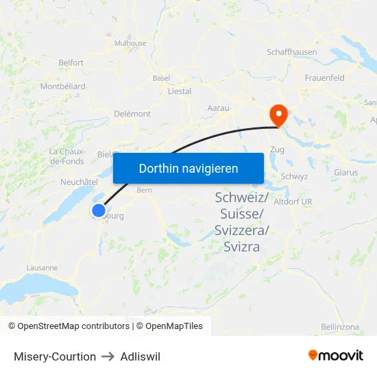 Misery-Courtion to Adliswil map