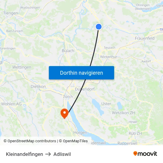 Kleinandelfingen to Adliswil map