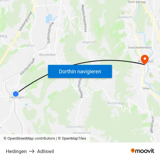Hedingen to Adliswil map
