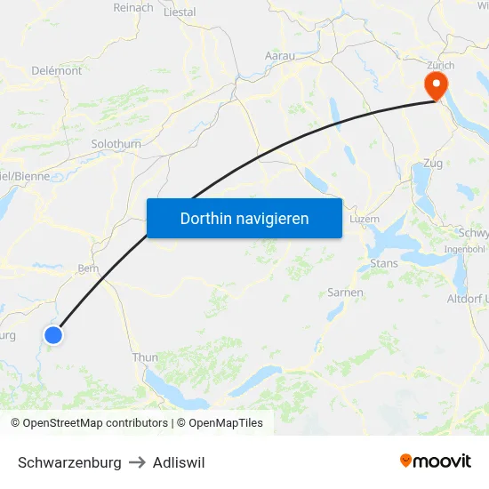 Schwarzenburg to Adliswil map