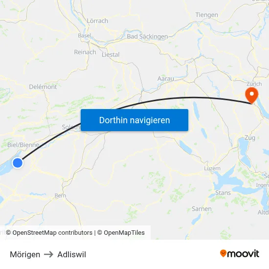 Mörigen to Adliswil map
