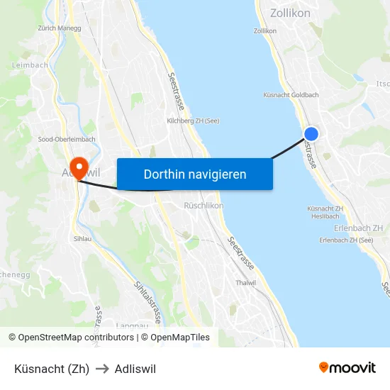 Küsnacht (Zh) to Adliswil map