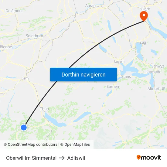 Oberwil Im Simmental to Adliswil map