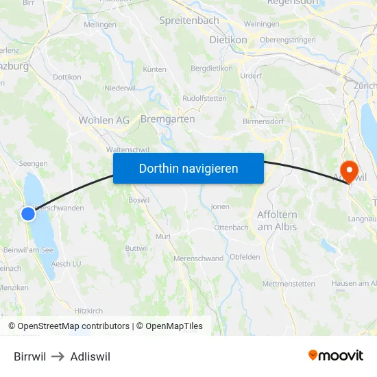 Birrwil to Adliswil map