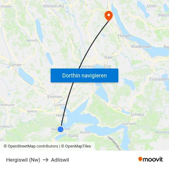 Hergiswil (Nw) to Adliswil map