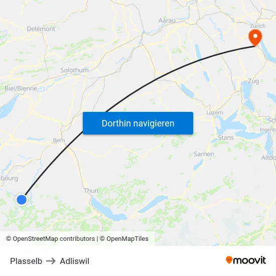 Plasselb to Adliswil map