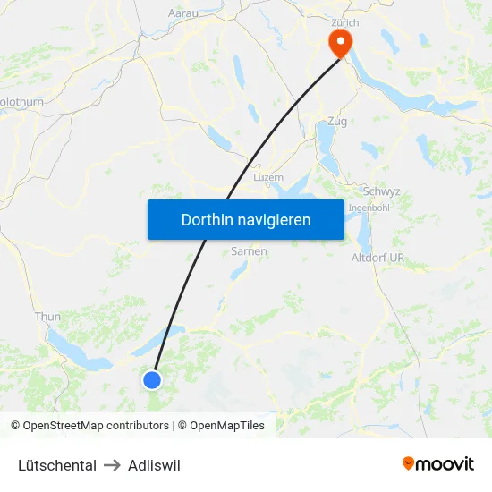 Lütschental to Adliswil map