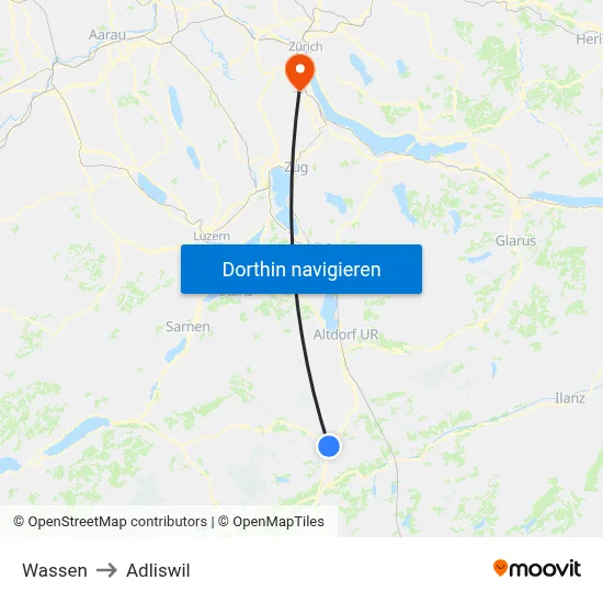 Wassen to Adliswil map