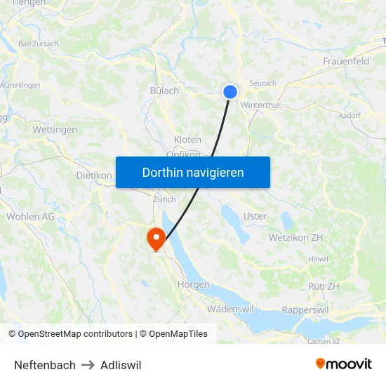 Neftenbach to Adliswil map