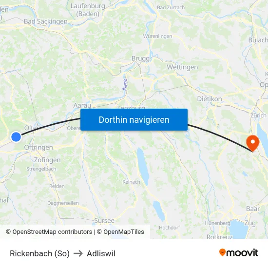 Rickenbach (So) to Adliswil map