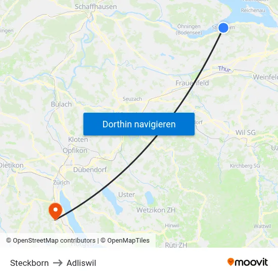 Steckborn to Adliswil map