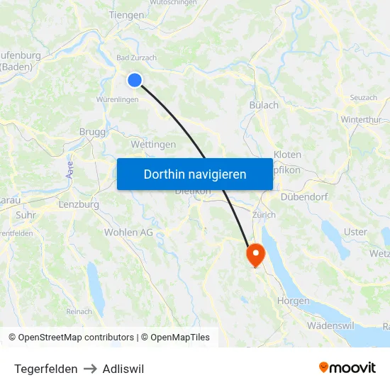 Tegerfelden to Adliswil map