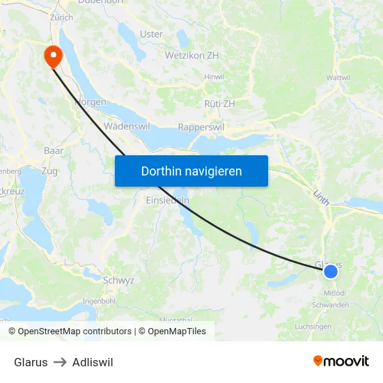 Glarus to Adliswil map