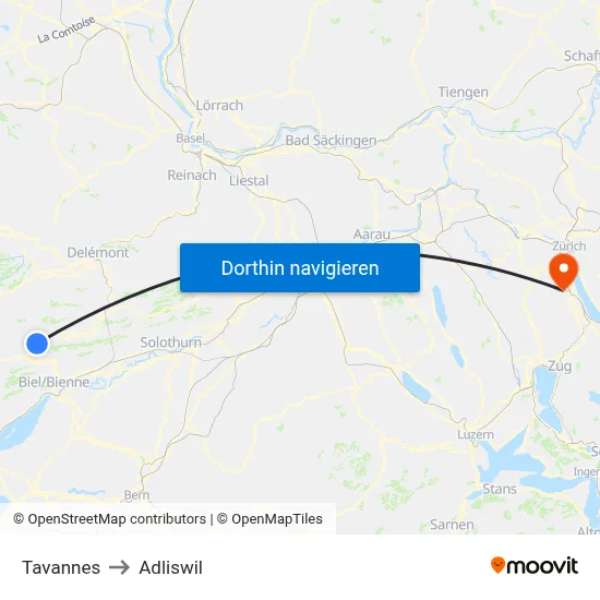 Tavannes to Adliswil map