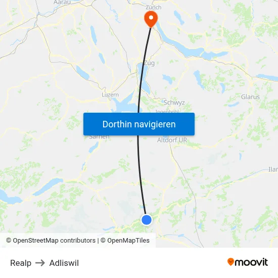 Realp to Adliswil map