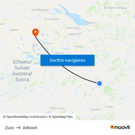 Zuoz to Adliswil map